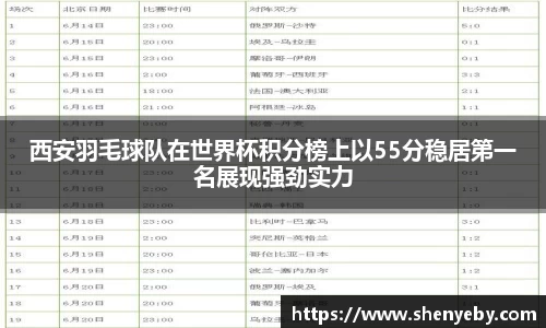 西安羽毛球队在世界杯积分榜上以55分稳居第一名展现强劲实力